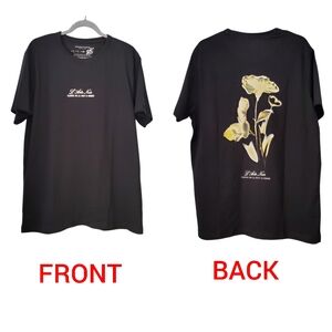 Embroidered Front Floral Men's Graphic Tee Black Large Cotton Denim & Flower